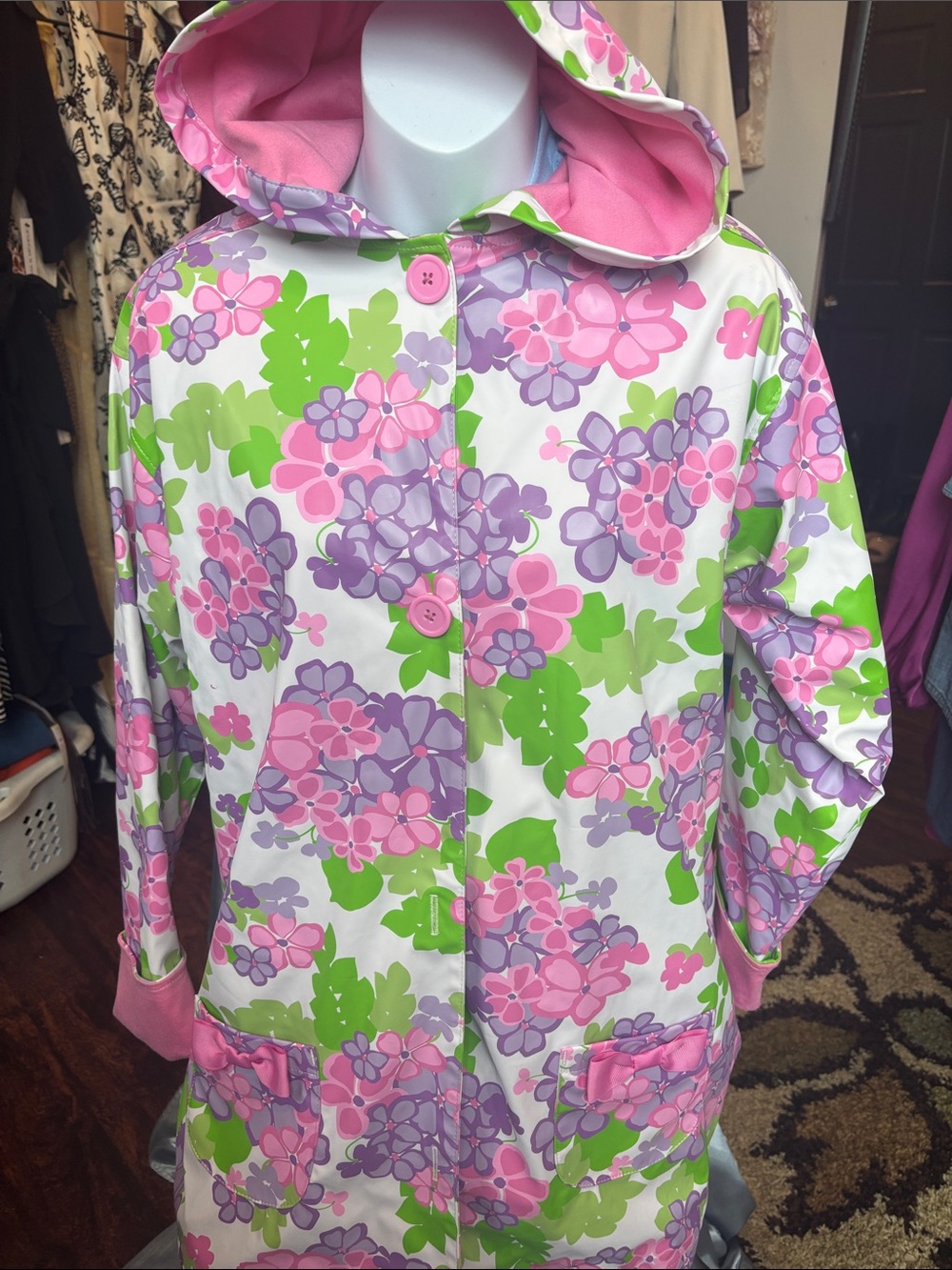 Hartstrings Pink, Purple & Green Floral Hooded Raincoat